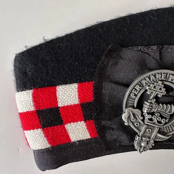 Vintage Scottish Glengarry Bonnet 7 1/2 Diced Band Clan McDonald Badge Pipe Band - Picture 3 of 10